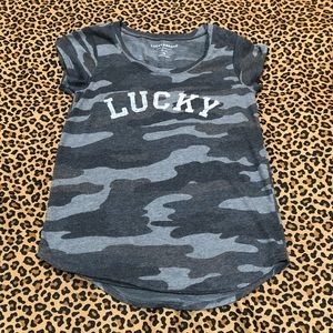 Lucky Brand Women's Short Sleeve Scoop Neck Logo T-Shirt Camouflage Size XS